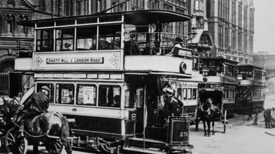 Trams in Manchester, c.1900 by English Photographer